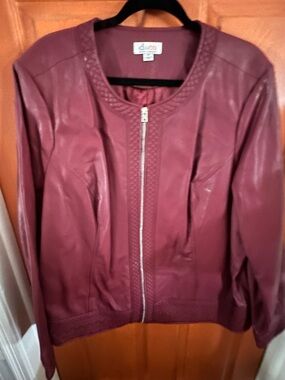 Dalia Burgundy Faux Leather Zip Jacket